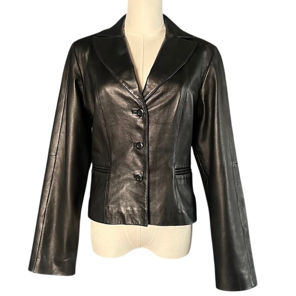 Vintage Michael Hoban North Beach Leather Vintage‎ Black Fitted Blazer Jacket 10